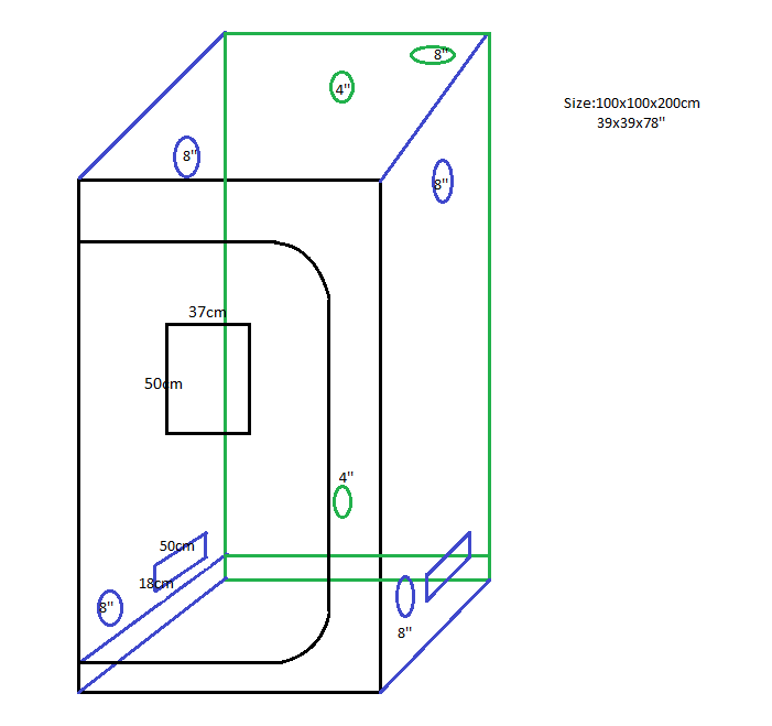 3' x 3' x 7' to 8' Fusion Hut 1680D Height Adjustable Grow Tent