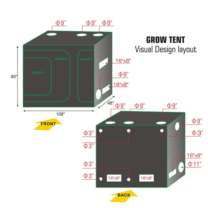 9' x 4' Dual Chamber Stealth LED Grow Tent Kit