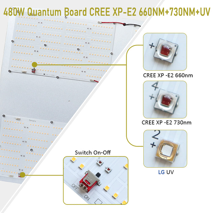 480 Watt 4000k CREE XP-E2 + 660nm + LG UV + IR LED FB272 LM301H V4 Kit de bricolage léger