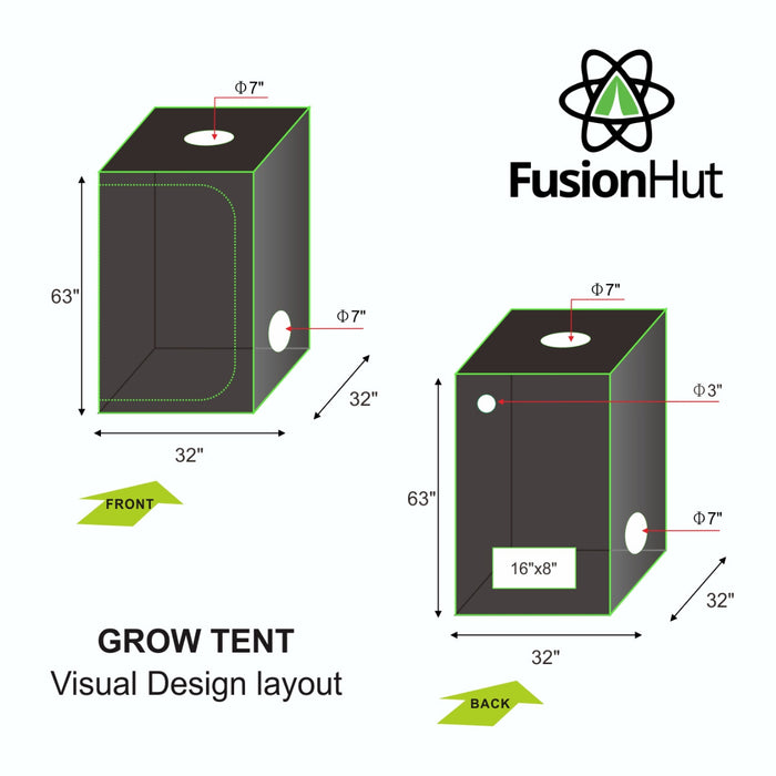Tente de culture Fusion Hut 600D 2,5' x 2,5' x 5'