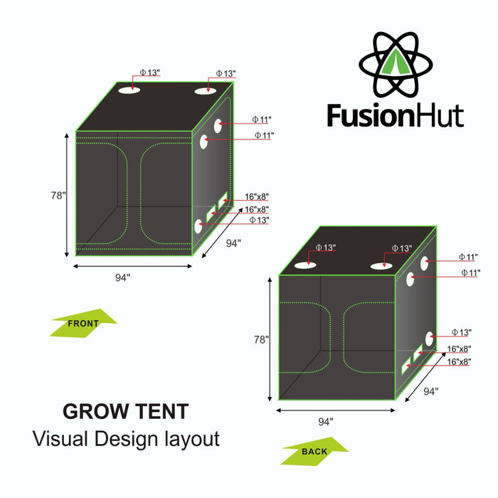 Tente de culture Fusion Hut 600D 8' x 8' x 6,5'